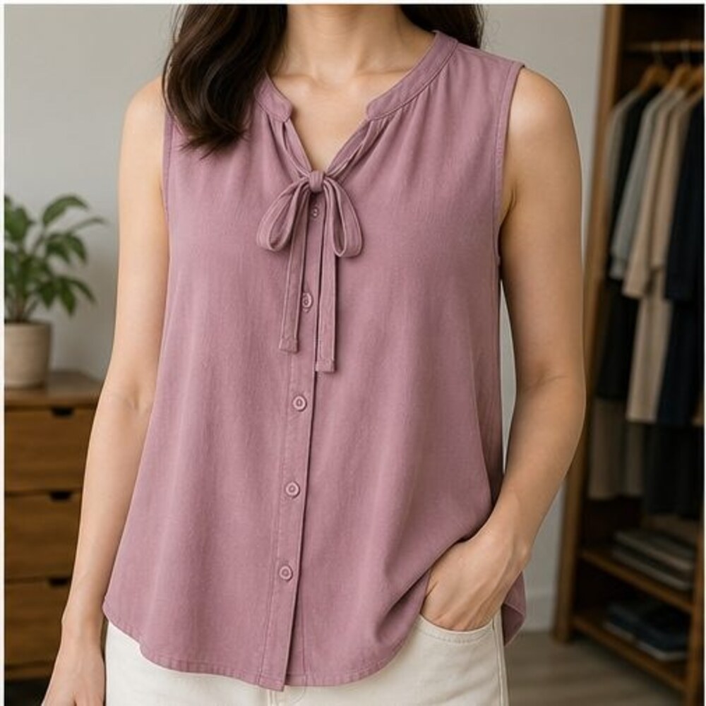 Mauve Tie Neck Blouse - Picture 2 of 6